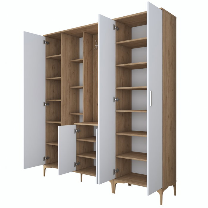 Hanah Home EA131 - 2801 Recibidor de Entrada Nogal y Blanco 180x198.6x37.5cm Mueble Organizador para Hogar